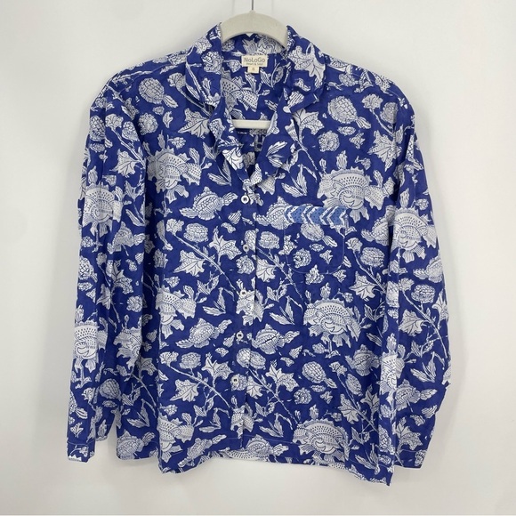 NoLoGo By Tina Malhame Heart & Soul block print top blue button front Sz S - Picture 1 of 7